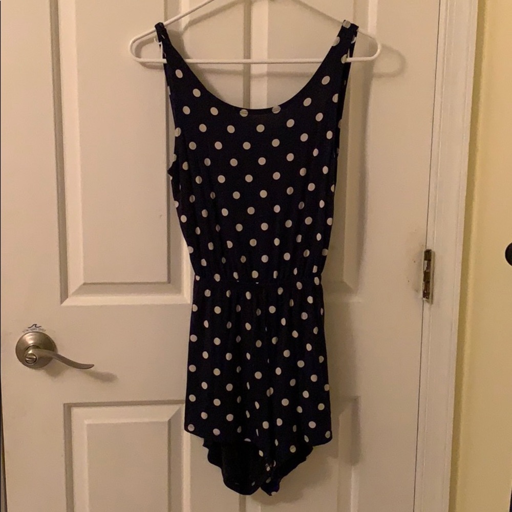 Navy blue, polka dot romper